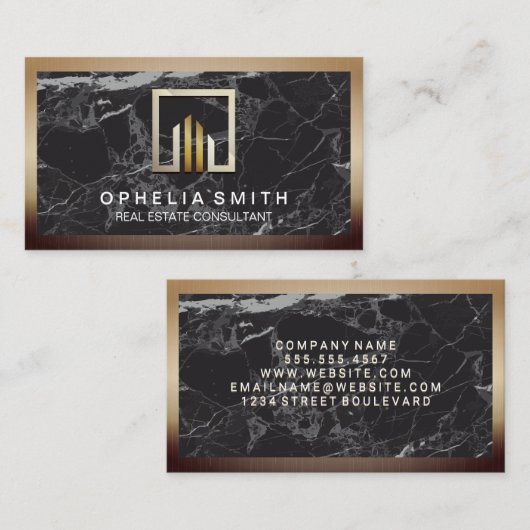 Metaalgrens | Achtergrond zwarte marmer Visitekaartje (Voorkant / Achterkant)