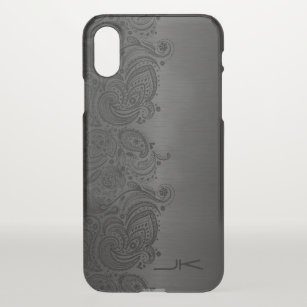 Metaalgrijze geborsteld aluminium en zwarte Floral iPhone X Hoesje
