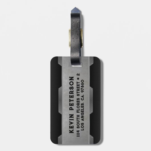 Metaalgrijze textuur Afbeelding Geometrisch ontwer Bagagelabel (Achterkant verticaal)