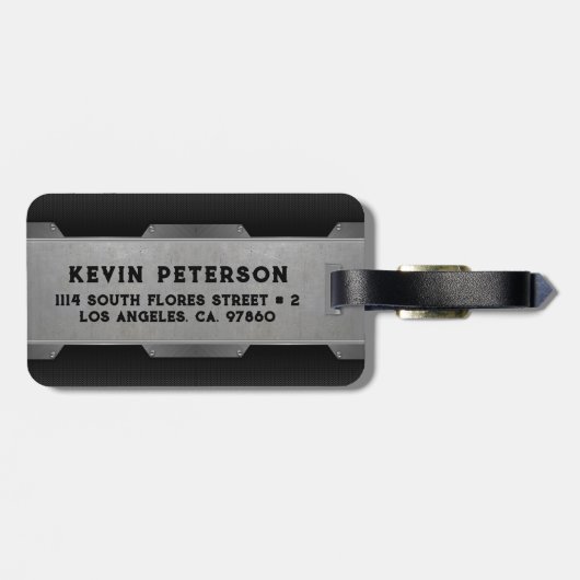 Metaalgrijze textuur Afbeelding Geometrisch ontwer Bagagelabel (Achterkant horizontaal)