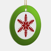 Metaalgroene cirkel en rode sneeuwvlok keramisch ornament (Rechts)