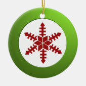 Metaalgroene cirkel en rode sneeuwvlok keramisch ornament (Voorkant)