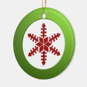 Metaalgroene cirkel en rode sneeuwvlok keramisch ornament (Links)