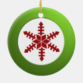 Metaalgroene cirkel en rode sneeuwvlok keramisch ornament (Achterkant)