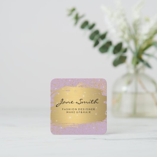 Metaalguldenpenseel Paars en pekeltje Vierkante Visitekaartje (Staand voorkant)