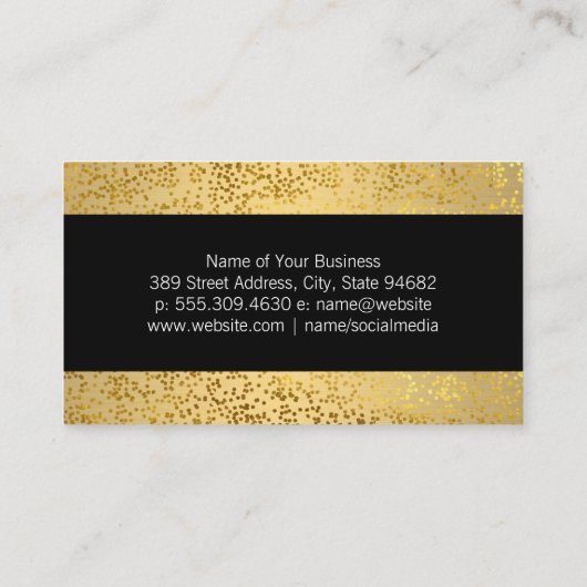 metaalhoudende goudvlokken | Haarsalon Logo Visitekaartje (Achterkant)