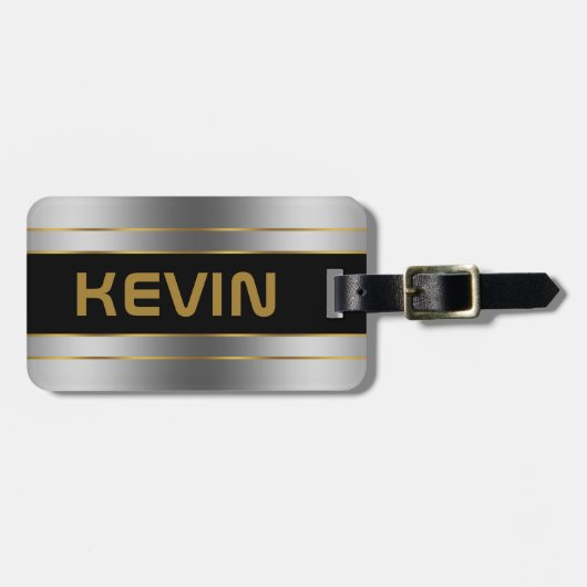 Metaalhoudende zilver- en goudstrepen bagagelabel (Voorkant horizontaal)