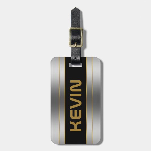 Metaalhoudende zilver- en goudstrepen bagagelabel (Voorkant verticaal)