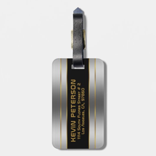 Metaalhoudende zilver- en goudstrepen bagagelabel (Achterkant verticaal)