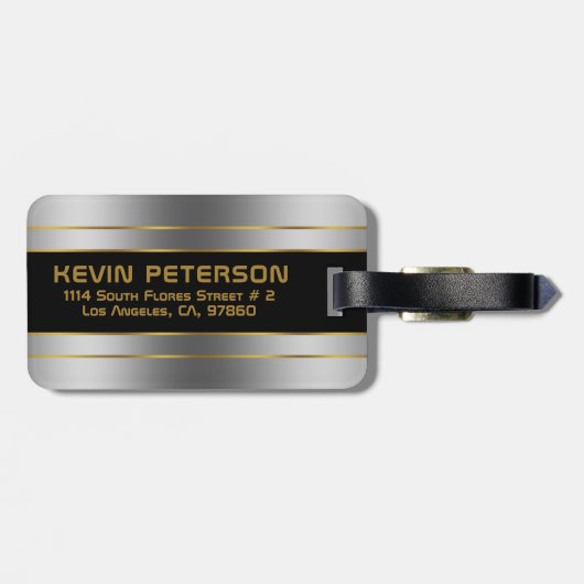 Metaalhoudende zilver- en goudstrepen bagagelabel (Achterkant horizontaal)