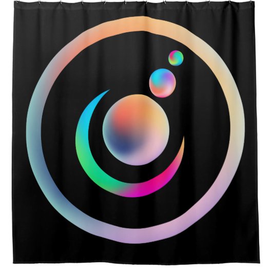 Metaalkleurige planeten en moonregenboog douchegordijn (Voorkant)