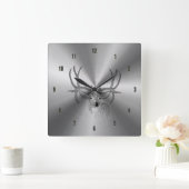 Metaalkleurloos roestvrij staal & zwart deer Illus Vierkante Klok (Huis)