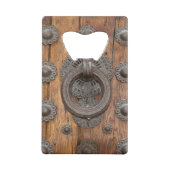 Metaalknop op oude houten deur creditkaart flessenopener (Achterkant)