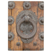 Metaalknop op oude houten deur klembord (Achterkant)