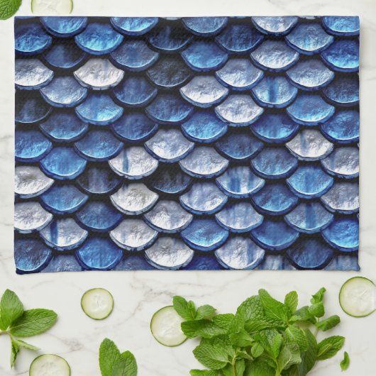Metaalkobalt Blue Fish Scaling Pattern Theedoek (Gevouwen)