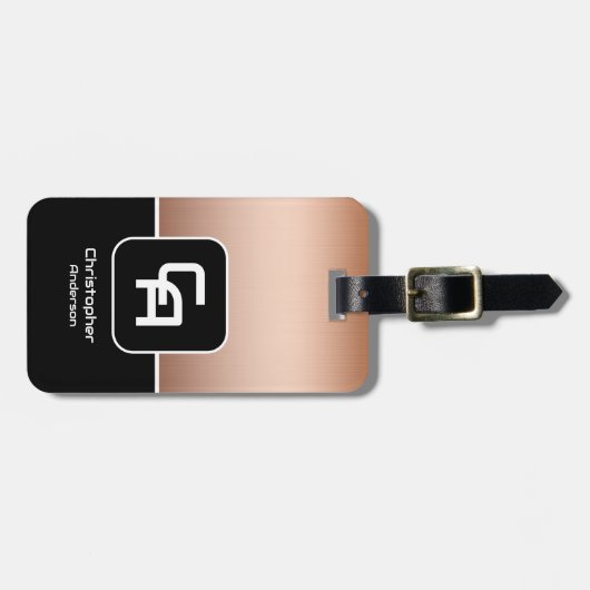Metaalkopermonogram Bagagelabel (Voorkant horizontaal)