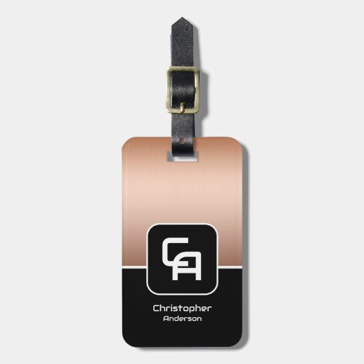 Metaalkopermonogram Bagagelabel (Voorkant verticaal)