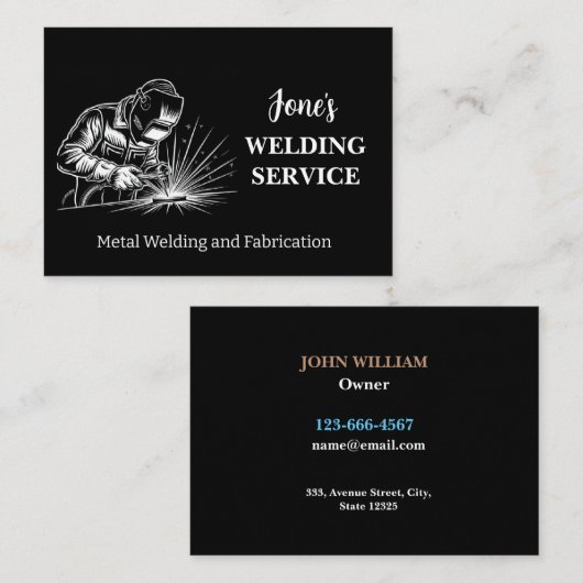 Metaallasser, Fabricator, Aannemer Zwart & Wit Visitekaartje (Voorkant / Achterkant)