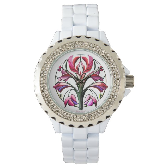 Metaalorchidee: Roze en gele extravaganza Horloge (Voorkant)