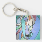 Metaalpaarden in blauwe Sleutelhanger (Voorkant)