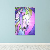 Metaalpaarden op Paars Canvas Afdruk (Insitu (Houten vloer))