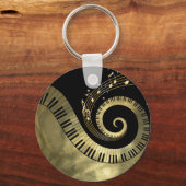 Metaalpianosleutels en gouden Muzieknoten Sleutelh Sleutelhanger (Voorkant)