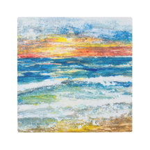 Metaalprint - Zee golven Zonsondergang