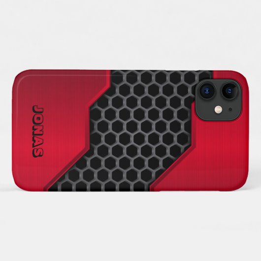 Metaalrood en grijs honingraat Case-Mate iPhone case (Achterkant (horizontaal))