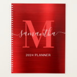 Metaalrood handtekening Monogram Planner<br><div class="desc">Creëer je eigen meisjesnaam en monogram planner of afspraakenboek voor haar. De rode faux metallic folie digitale kunst graphic zal afdrukken als een foto. Helder rood en wit hedendaags monogram met een elegant kalligrafie-ontwerp in kenmerkende stijl kan worden aangepast.</div>