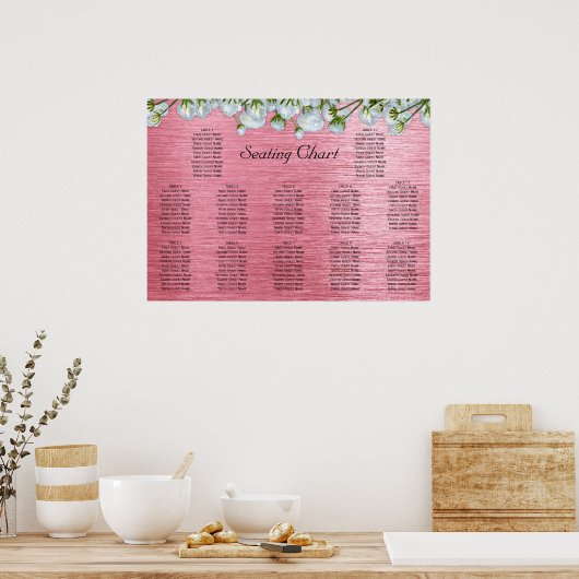 Metaalroze en witte rozenrooster poster (Keuken)