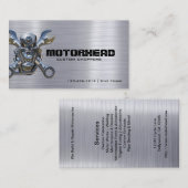 Metaalschedel en moersleutel op geborsteld alumini visitekaartje (Voorkant / Achterkant)