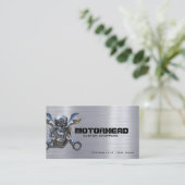 Metaalschedel en moersleutel op geborsteld alumini visitekaartje (Staand voorkant)