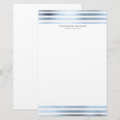 metaalstrepen blauw modern Monogram Briefpapier (Voorkant / Achterkant)