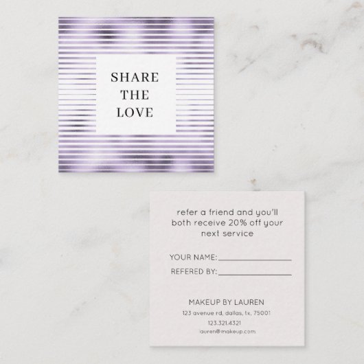 metaalstrepen lavender folie moderne Loyalty-Kaart Vierkante Visitekaartje (Voorkant / Achterkant)
