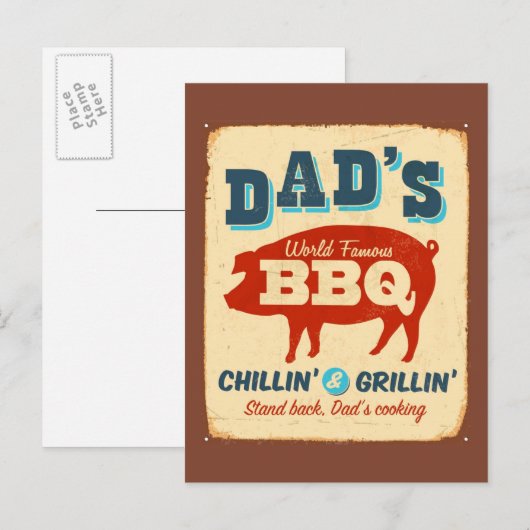  metaalteken - Papa's BBQ Briefkaart (Voorkant / Achterkant)