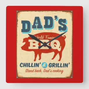  metaalteken - Papa's BBQ Vierkante Klok