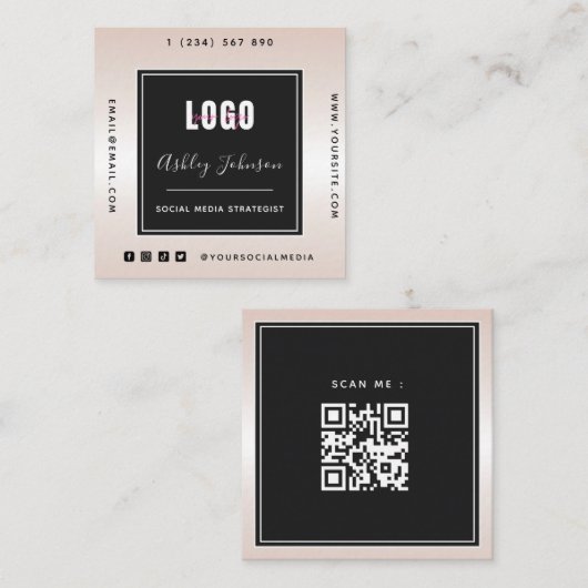 Metaalverloop QR-code en sociale media toevoegen L Vierkante Visitekaartje (Voorkant / Achterkant)