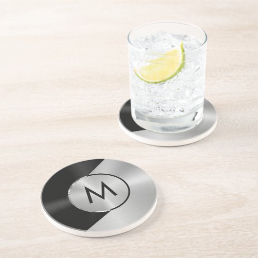 Metaalvormig ontwerp voor zwart en zilver zandsteen onderzetter (Zijkant)