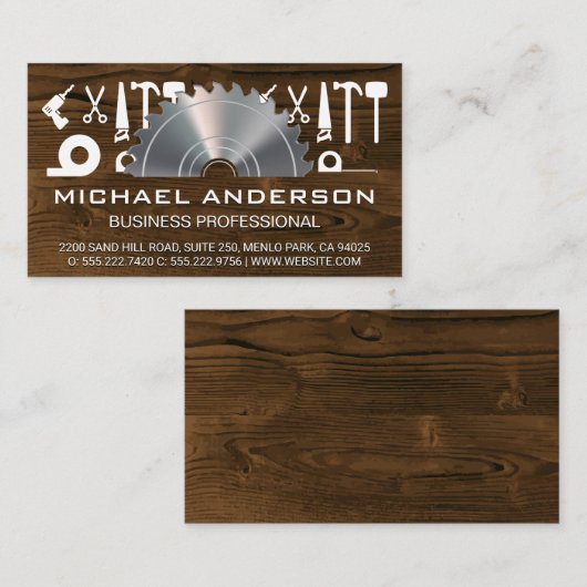 Metaalzaag voor hout | Houten paneel en ijzerwaren Visitekaartje (Voorkant / Achterkant)