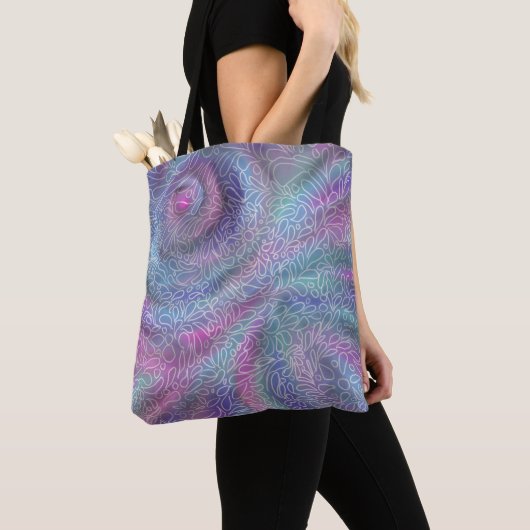 Metaalzeemeerminkleuren met abstracte paisleys tote bag (Dichtbij)