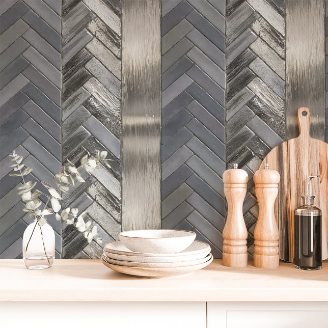 Metaalzilver en grijze Chevron Herringbone Behang (Creator heeft geüpload)