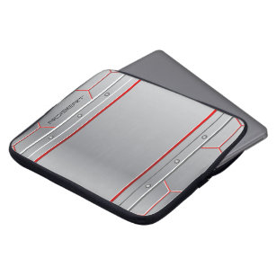 Metaalzilver geometrisch vormgegeven rood accent laptop sleeve