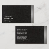 Metaalzilvertrim en leder visitekaartje (Voorkant / Achterkant)