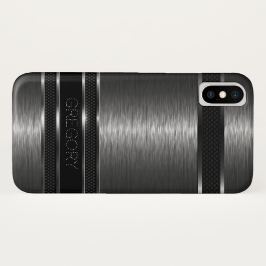 Metaalzwart en grijze strepen Case-Mate iPhone case (Achterkant (horizontaal))