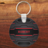 Metaalzwart en rood geometrisch ontwerp sleutelhanger (Achterkant)