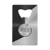 Metaalzwart en zilver geometrisch ontwerp creditkaart flessenopener (Achterkant)