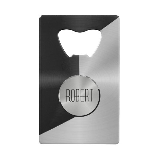 Metaalzwart en zilver geometrisch ontwerp creditkaart flessenopener (Achterkant)