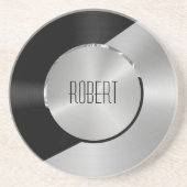 Metaalzwart en zilver geometrisch ontwerp zandsteen onderzetter (Voorkant)