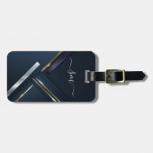 Metal 3-D look Calligraphy Gold Monogram Black Bagagelabel (Voorkant horizontaal)