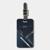 Metal 3-D look Calligraphy Gold Monogram Black Bagagelabel (Voorkant verticaal)